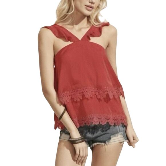 NWT LOVERS + FRIENDS Tiered Blouse Sz XS Rust - Picture 1 of 5
